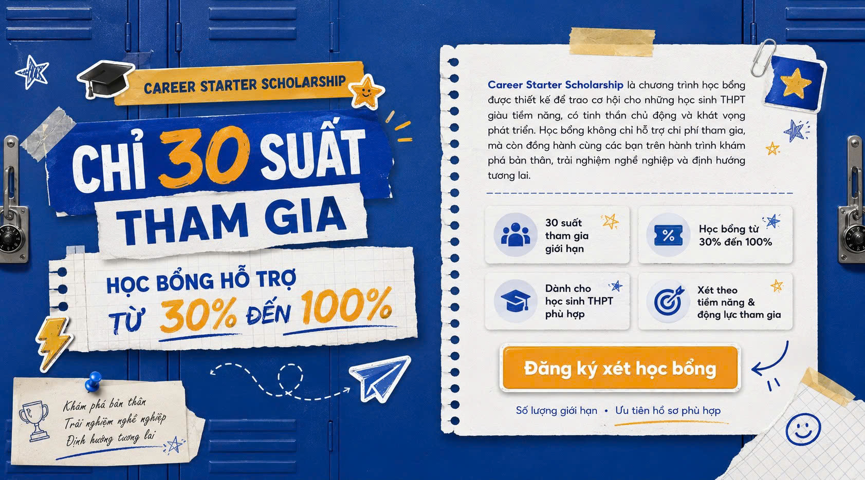 30 suất học bổng và merchandise